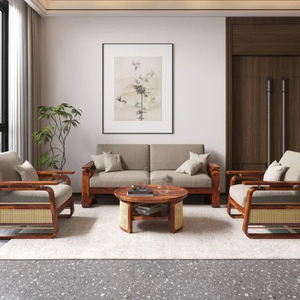 Edin Solid Sheesham Wooden  5 Seate Sofa  set With Cane & Brass Detailing